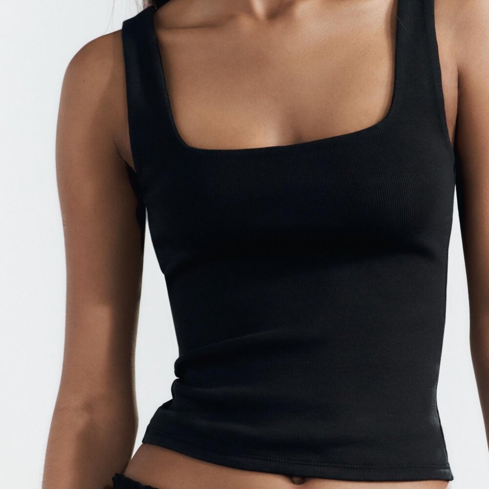 Zara Wide Strap Tank Top in Black, Brown, and White in Size Small